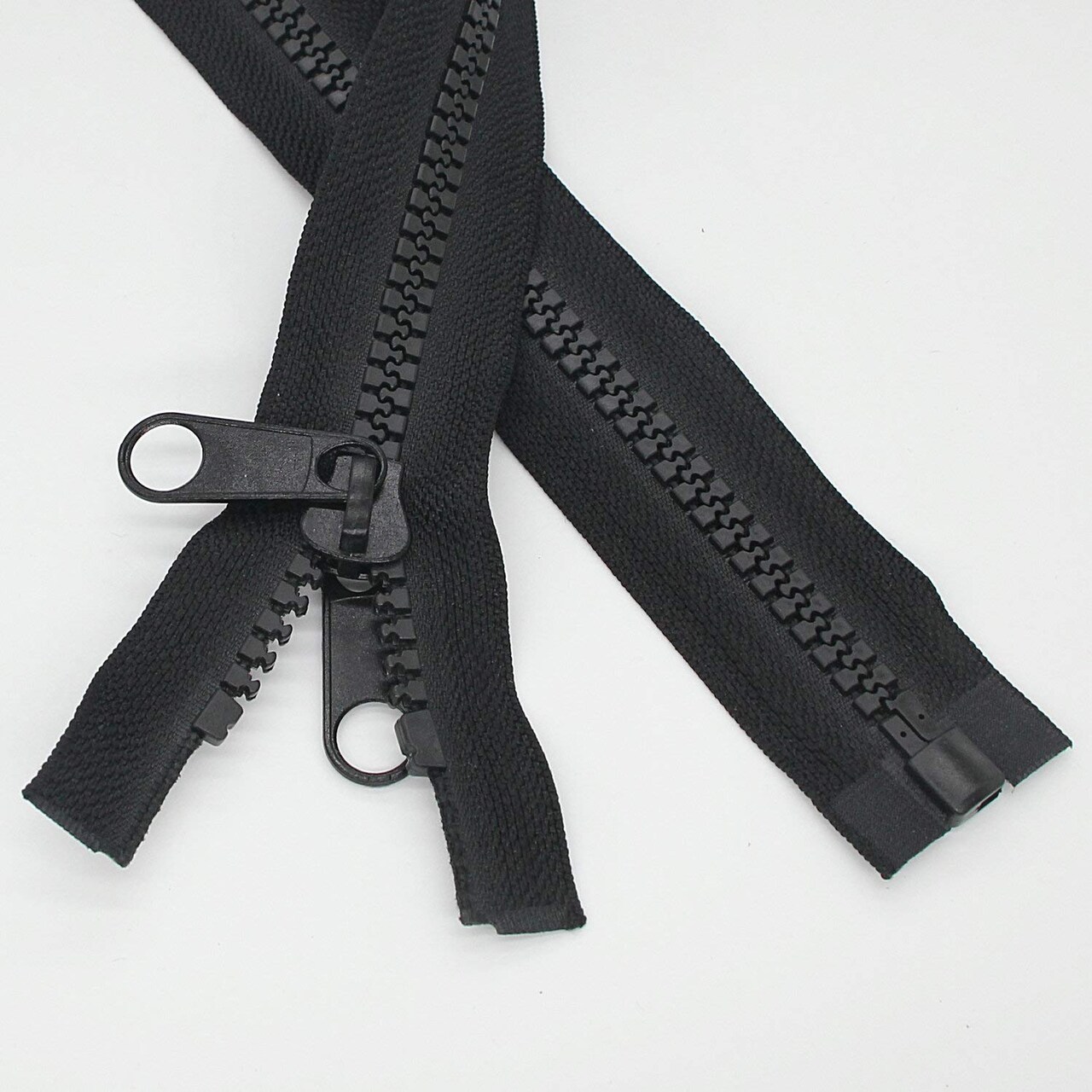 2PCS #10 60 Inch Heavy Duty Zippers for Sewing Separating Large Plastic Zippers Black Tape with Double Pull Tab Slider, Sleeping Bag, Boat, Canvas, Cover, Trampoline, Dog Bed,Tent (60" 2pcs)